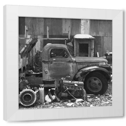 Junkyard A: B-W White Modern Wood Framed Art Print by Popcorn