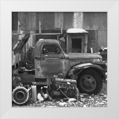 Junkyard A: B-W White Modern Wood Framed Art Print by Popcorn