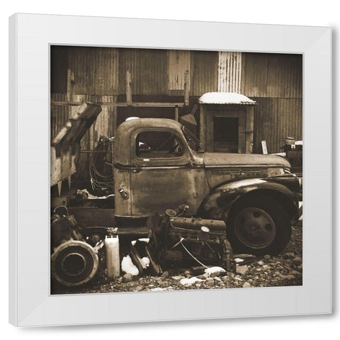 Junkyard D: Sepia White Modern Wood Framed Art Print by Popcorn