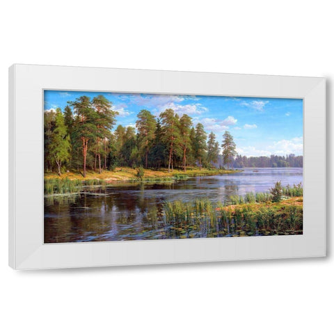 Forest lake White Modern Wood Framed Art Print by Basov, Sergej
