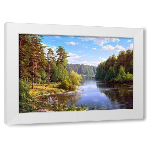 Forest flood White Modern Wood Framed Art Print by Basov, Sergej