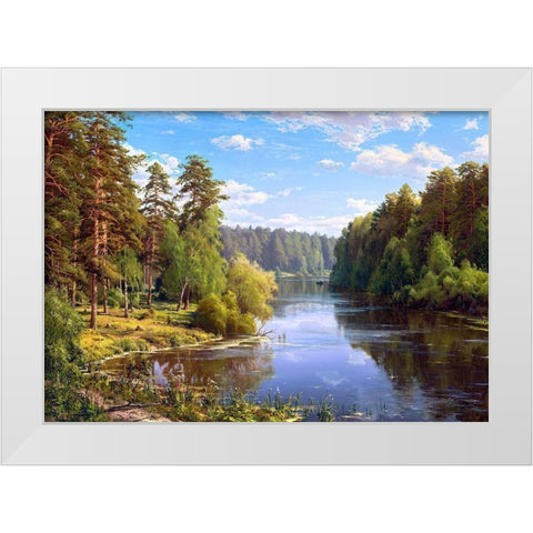 Forest flood White Modern Wood Framed Art Print by Basov, Sergej