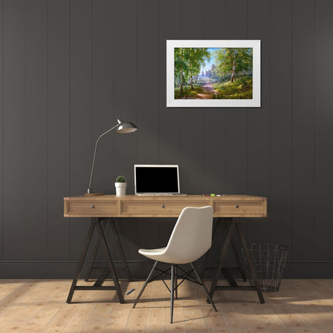 Birch forest White Modern Wood Framed Art Print by Basov, Sergej