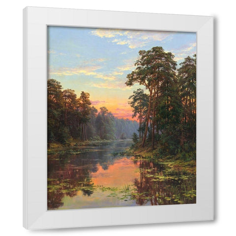 Evening at the lake White Modern Wood Framed Art Print by Basov, Sergej