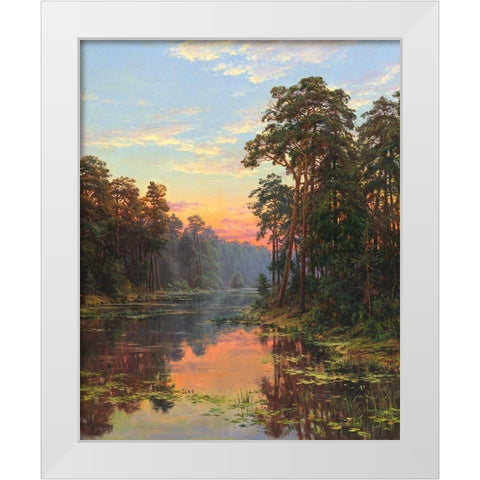 Evening at the lake White Modern Wood Framed Art Print by Basov, Sergej
