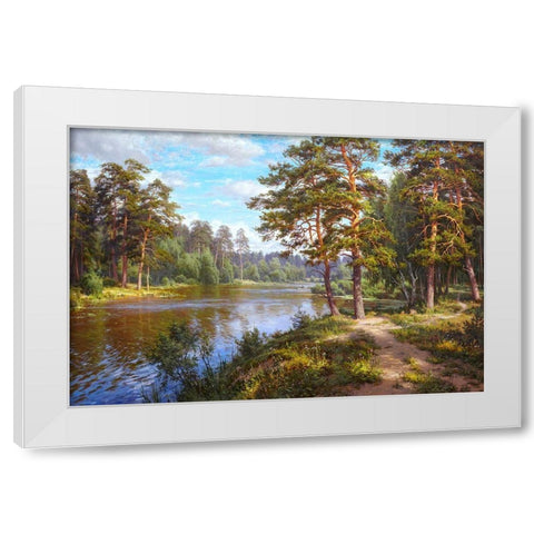 Lake at the forest White Modern Wood Framed Art Print by Basov, Sergej
