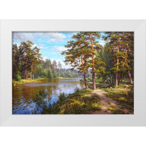 Lake at the forest White Modern Wood Framed Art Print by Basov, Sergej