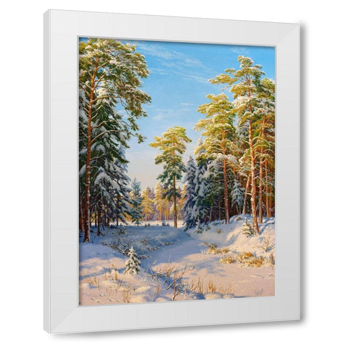 Winter noon White Modern Wood Framed Art Print by Basov, Sergej