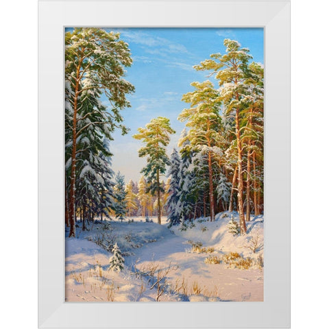 Winter noon White Modern Wood Framed Art Print by Basov, Sergej