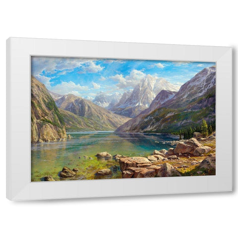 Mountain lake White Modern Wood Framed Art Print by Basov, Sergej
