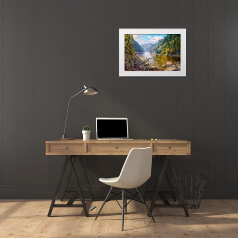 Mountain river White Modern Wood Framed Art Print by Basov, Sergej