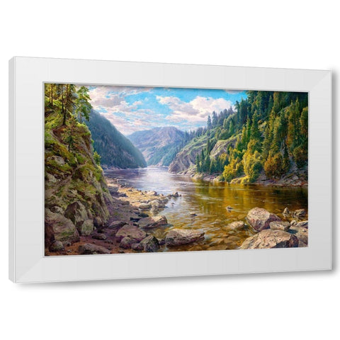 Mountain river White Modern Wood Framed Art Print by Basov, Sergej