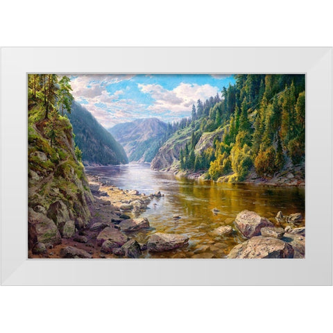 Mountain river White Modern Wood Framed Art Print by Basov, Sergej