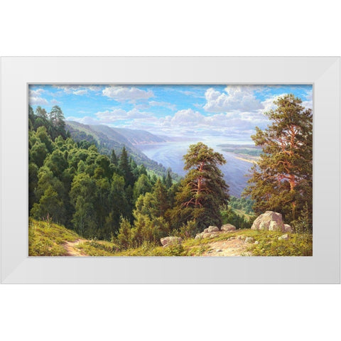 Sunny day over the Volga river White Modern Wood Framed Art Print by Basov, Sergej