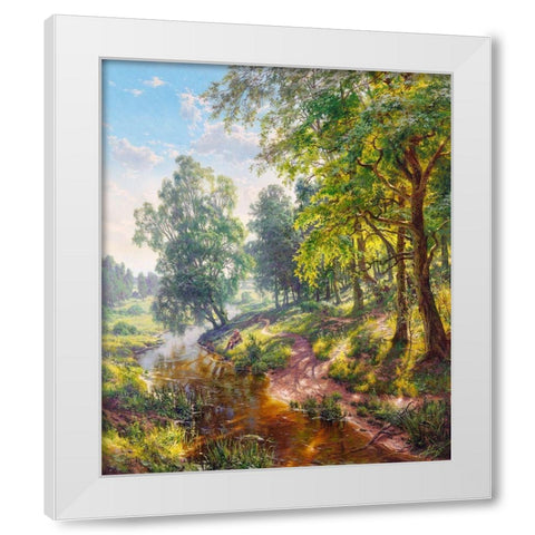 Landscape with a stream White Modern Wood Framed Art Print by Basov, Sergej