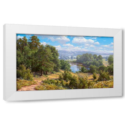 Landscape with river - 2  White Modern Wood Framed Art Print by Basov, Sergej