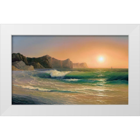 Evening wave White Modern Wood Framed Art Print by Beregovaya, Elena