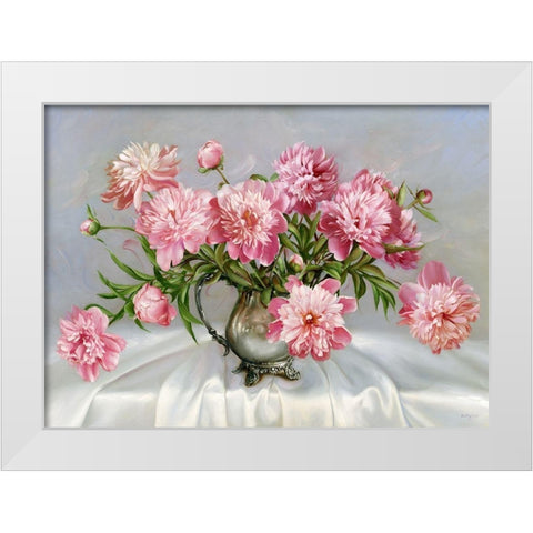 Pink peonies White Modern Wood Framed Art Print by Buzin, Igor