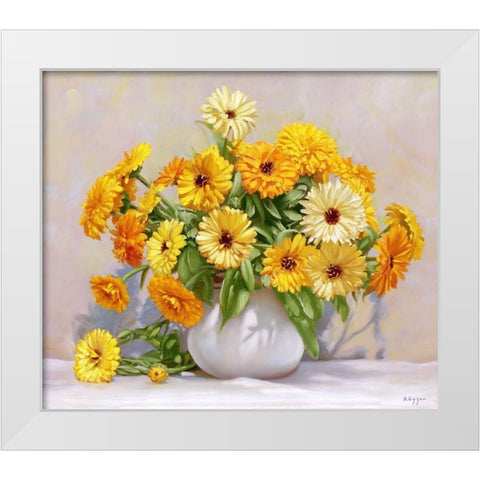 Calendula White Modern Wood Framed Art Print by Buzin, Igor