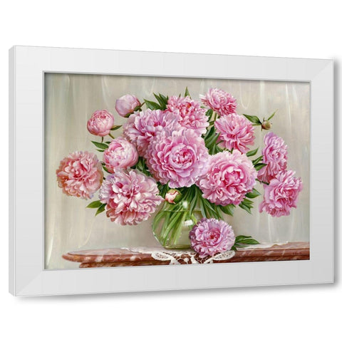 Peonies on a marble table White Modern Wood Framed Art Print by Buzin, Igor
