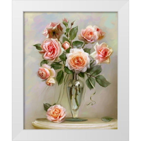 Roses on a marble table White Modern Wood Framed Art Print by Buzin, Igor
