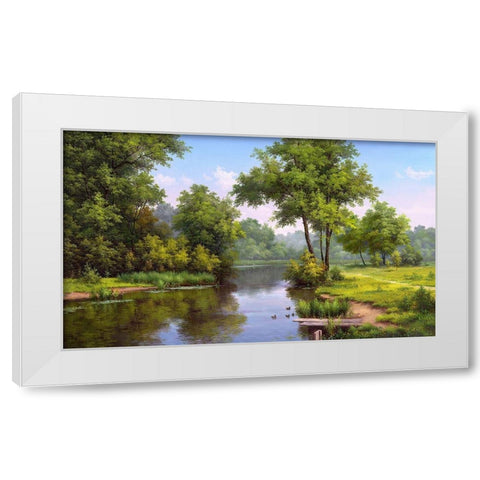 Landscape with ducks White Modern Wood Framed Art Print by Babichev, Vyacheslav