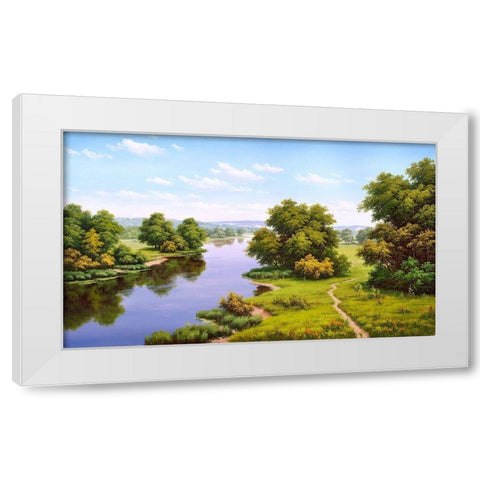Landscape with the river  White Modern Wood Framed Art Print by Babichev, Vyacheslav