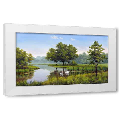 Two swans White Modern Wood Framed Art Print by Babichev, Vyacheslav