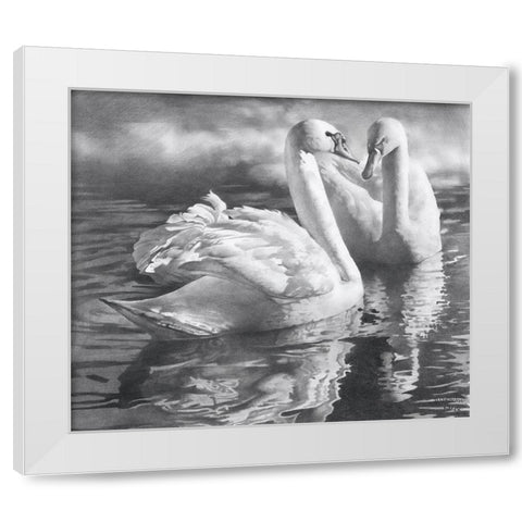 Two swans White Modern Wood Framed Art Print by Chernov, Denis