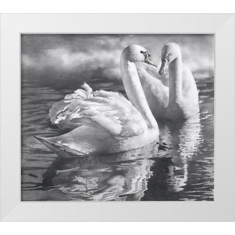 Two swans White Modern Wood Framed Art Print by Chernov, Denis