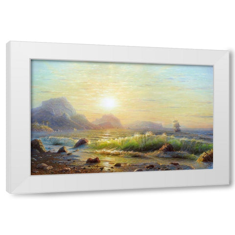 Morning. Surf waves White Modern Wood Framed Art Print by Goryachev, Alexander