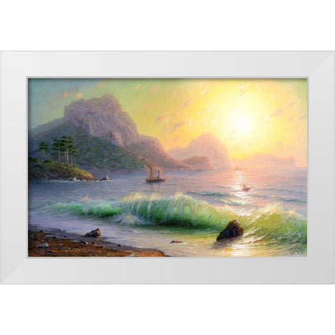 Morning. Sudak White Modern Wood Framed Art Print by Goryachev, Alexander