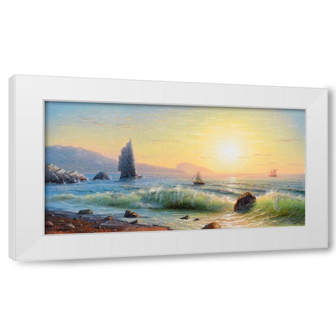Morning. Rock. Sail White Modern Wood Framed Art Print by Goryachev, Alexander
