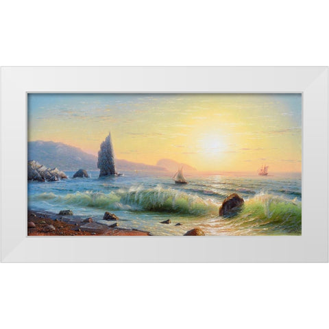 Morning. Rock. Sail White Modern Wood Framed Art Print by Goryachev, Alexander