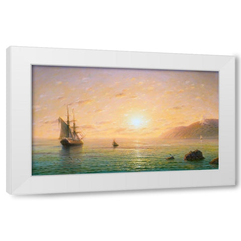 Sailboat in the sea. Morning White Modern Wood Framed Art Print by Goryachev, Alexander