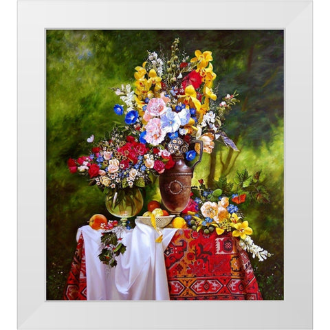 Mallow, orchids White Modern Wood Framed Art Print by Golovin, Konstantin