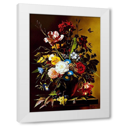 Still-life with a butterfly White Modern Wood Framed Art Print by Golovin, Konstantin
