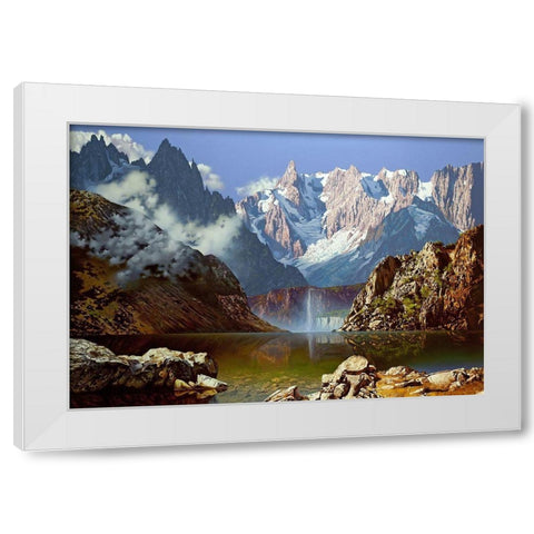 Mountain lake White Modern Wood Framed Art Print by Golovin, Konstantin