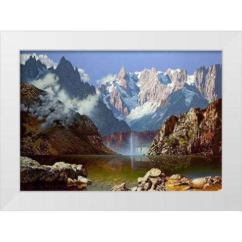 Mountain lake White Modern Wood Framed Art Print by Golovin, Konstantin