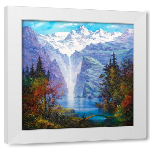 Lake in mountains White Modern Wood Framed Art Print by Golovin, Konstantin