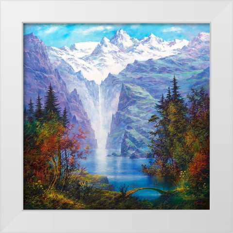 Lake in mountains White Modern Wood Framed Art Print by Golovin, Konstantin