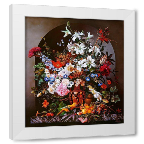 Still-life with parrots White Modern Wood Framed Art Print by Golovin, Konstantin