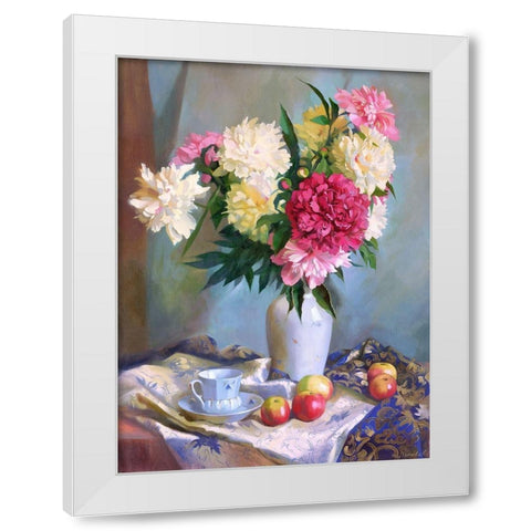 Peonies and apples White Modern Wood Framed Art Print by Goryacheva, Svetlana