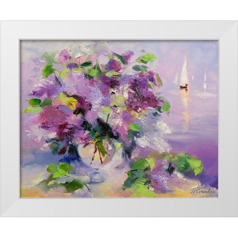 Lilac and yachts White Modern Wood Framed Art Print by Kotinova, Galina