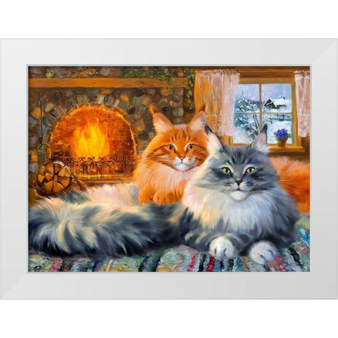 By the fireplace. In the country White Modern Wood Framed Art Print by Kotinova, Galina