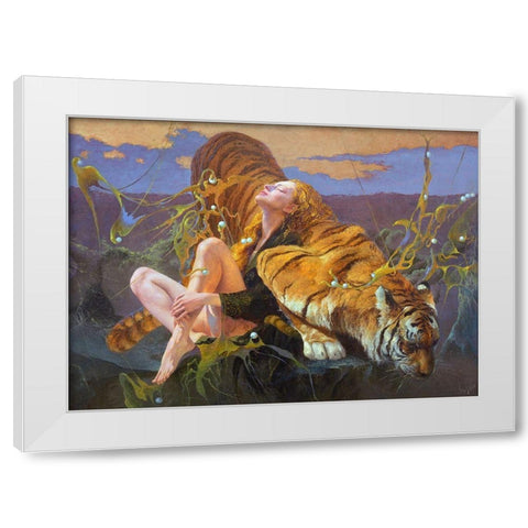 Pearl hunters White Modern Wood Framed Art Print by Klapoukh, Yury