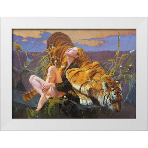 Pearl hunters White Modern Wood Framed Art Print by Klapoukh, Yury