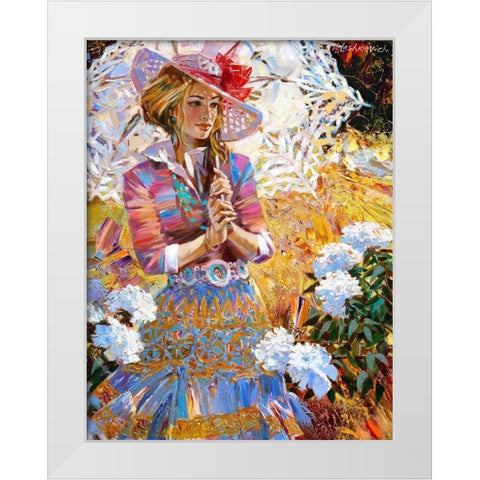 Girl with an openwork umbrella White Modern Wood Framed Art Print by Lashkevich, Alexey