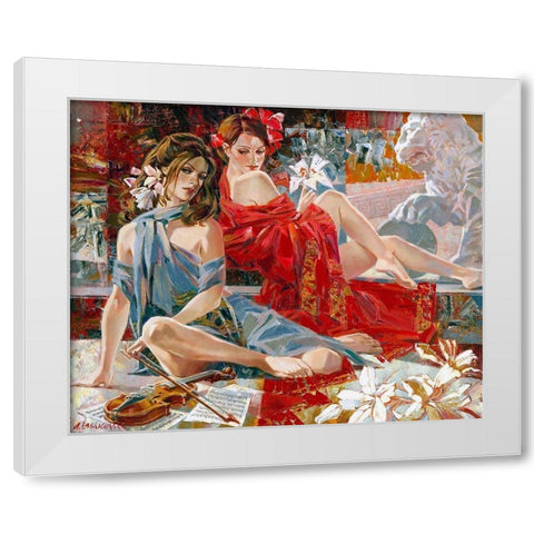 Music lessons White Modern Wood Framed Art Print by Lashkevich, Alexey