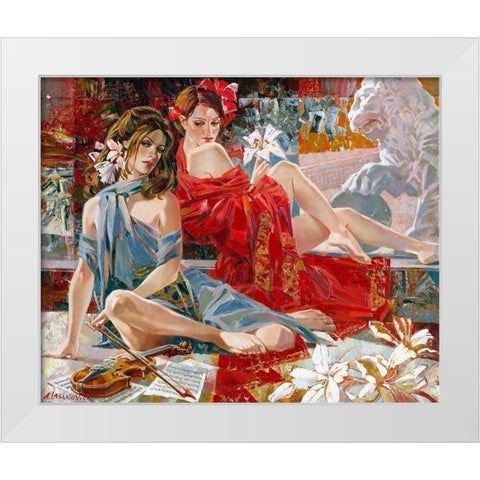 Music lessons White Modern Wood Framed Art Print by Lashkevich, Alexey